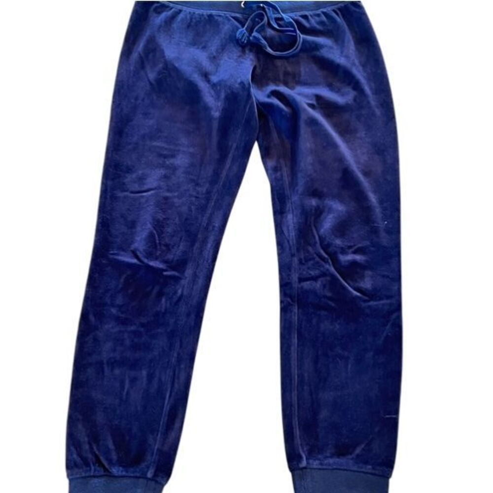 Juicy Couture Women's Velvet Velour Drawstring Jogger Pants Navy Blue Size Small